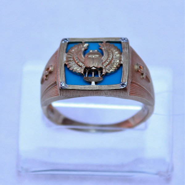 Печатка из красного золота с бирюзой и бриллиантами